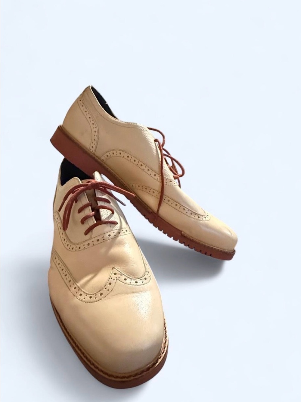 Cole Haan Beige Wingtip Oxfords with Brown Soles and Laces
